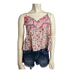 Disney Yak & Yeti Floral Boho Tank Top Blouse Shirt Open Back Pink Cottage M